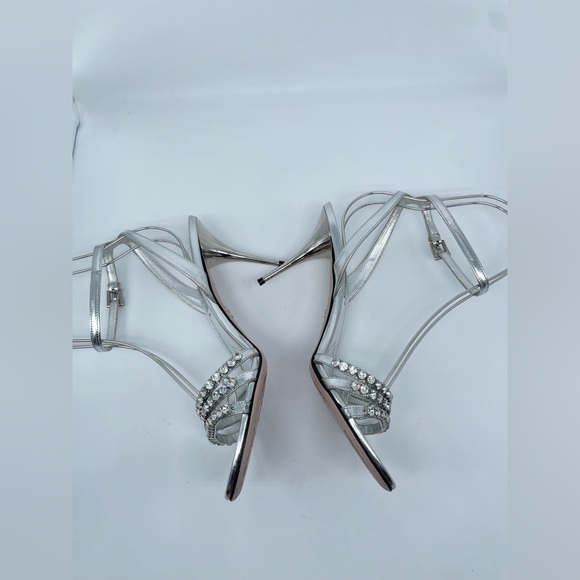 Prada Silver Leather Crystal embellished strappy heels EU 39 - Picture 5 of 13